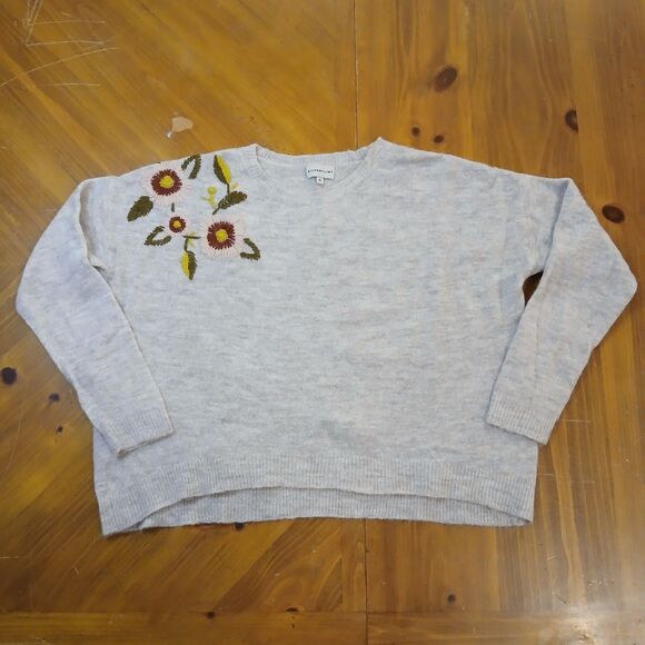 Silverflint Beige Embroidered Floral Boxy Sweater Womens Medium Wool Alpaca - Picture 1 of 8